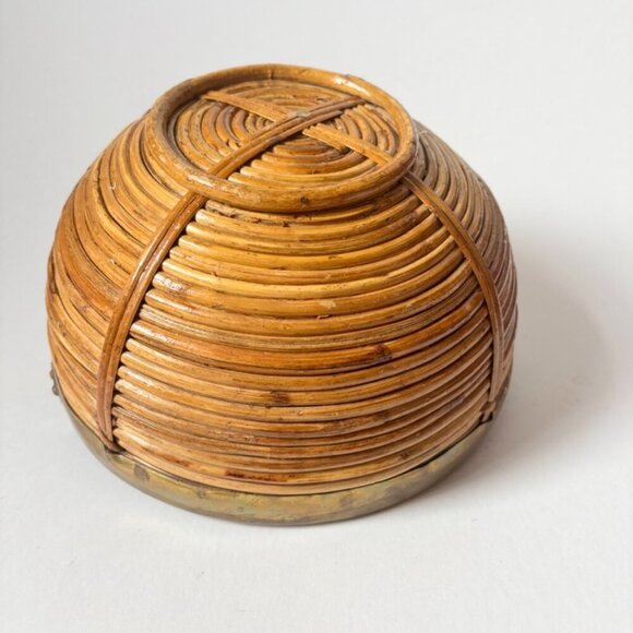 Large Vintage 1970's Italian Brass Rimmed Pencil Bamboo Basket With Handle - Picture 8 of 8